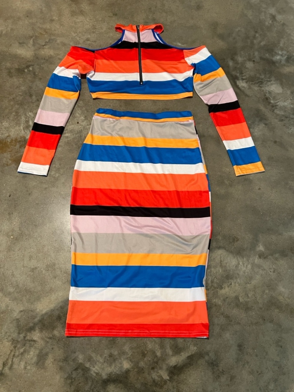 Striped Cold-Shoulder Two-Piece Set in Bold Multicolor